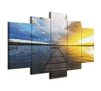 Cuadros B&D XXL - Cuadro en Lienzo Naturaleza Cielo 100x50 cm 5 piezas - Impresión en material tejido no tejido cuadros decoracion salon modernos lienzos - Paisaje Puente Mar c-B-0123-b-n