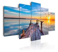 Cuadros B&D XXL - Cuadro en Lienzo Naturaleza Cielo 150x75 cm 5 piezas - Impresión en material tejido no tejido cuadros decoracion salon modernos lienzos - Paisaje Puente Mar c-B-0124-b-n