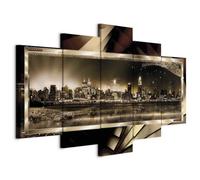 Cuadros B&D XXL - Cuadro en Lienzo New York 225x112 cm 5 piezas - Impresión en material tejido no tejido cuadros decoracion salon modernos lienzos - city panorama Ciudad Abstracto 020111-27