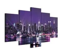 Cuadros B&D XXL - Cuadro en Lienzo New York City 200x100 cm 5 Piezas - Impresión en Material Tejido no Tejido Cuadros Decoracion Salon Modernos lienzos - Ciudad Noche Nueva York d-A-0022-b-o