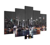 Cuadros B&D XXL - Cuadro en Lienzo New York City 200x100 cm Impresión de 5 Piezas Material no Tejido decorativo Cuadros Grandes Para Dormitorios Impresión de Pared Noche Nueva York d-A-0022-b-n