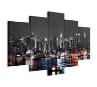 Cuadros B&D XXL - Cuadro en Lienzo New York City 225x112 cm Impresión de 5 Piezas Material no Tejido decorativo Cuadros Grandes Para Dormitorios Impresión de Pared Noche Nueva York d-A-0022-b-n