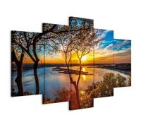 Cuadros B&D XXL - Cuadro en Lienzo Paisaje 150x75 cm 5 piezas - Impresión en material tejido no tejido cuadros decoracion salon modernos lienzos - Ver Naturaleza Puesta de sol Panorama c-B-0640-b-m