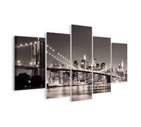 Cuadros B&D XXL - Cuadro en Lienzo Puente de Brooklyn 100x50 cm 5 piezas - Impresión en material tejido no tejido cuadros decoracion salon modernos lienzos - New York Ciudad 9020133