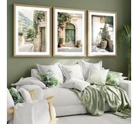 Cuadros bohemios, Pósteres verdes bohemios de Mallorca para puerta, Fotografía de flores y plantas de olivo, Decoración para el hogar (60x80cm/3 piezas sin marco)