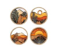 Cuadros Boho Decoración Para Pared, Decoración Moderna Bohemia Para Pared, 4 Marcos Redondos De Madera 20x20cm Arte Geométrico Para Entrada Pasillo Repisa Ventana Chimenea Porche Y Terraza