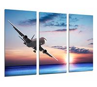 Cuadros Cámara Cuadro Fotográfico Avion de Pasajeros en el Cielo, Atardcer en el Mar, 97 x 62 cm XXL