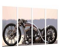 Cuadros Camara Poster Fotográfico Moto Custom plateada, Carretera Tamaño total: 131 x 62 cm XXL, Multicolor