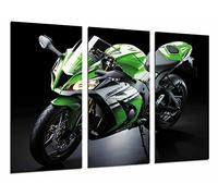 Cuadros Camara Poster Fotográfico Moto Kawasaki ZX-10R, Verde, Carretera Tamaño total: 97 x 62 cm XXL, Multicolor
