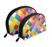 Cuadros Coloridos Impresos., Bolsa de Maquillaje de Concha, Monedero pequeño para Mujer, Bolsa de artículos de tocador, Bolsa de cosméticos, 2 Piezas