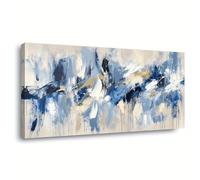 Cuadros de arte abstracto moderno para pared, impresión horizontal en azul y blanco sobre lienzo, para sala de estar, dormitorio, decoración del hogar (25 x 50 cm/10 x 20 pulgadas)