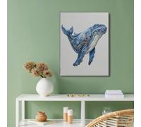 Cuadros de Arte Acuarela, Decoracion de Pared de Patrones De Criaturas De Ballena, Moderno Cuadro Lienzo para Salon Comedor Dormitorio 70x100cm Sin Marco, Azul