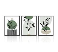 Cuadros de Arte Boho Verde Salvia, Posters de Pared Minimalistas Abstractos Geometricos Botanicos, Cuadros Decoracion Salon Dormitorio Modernos Impresiones en Lienzo 30x40 cm Sin Marco Set de 3