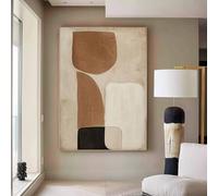 Cuadros de arte de pared abstractos modernos, obra de arte minimalista, pintura con textura marrón, beige y negra, diseño escandinavo para decoración del hogar (20 x 30 cm/sin marco)
