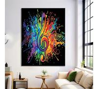Cuadros De Arte De Pared Graffiti Notas Musicales Arcoíris - Imágenes Cuadros Pintura Música Salpicaduras Tinta Para Decoración Salon Dormitorio, Negro Modernos Pósters De Lienzo, Sin Marco, 50X70Cm