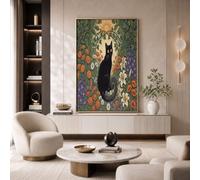 Cuadros De Arte De Pared Jardín De Gatos Retro, Imágenes Cuadros Pintura Abundantes Flores Enredaderas Para Decoración Salon Dormitorio, Verde Oscuro Modernos Pósters De Lienzo, Sin Marco, 40X50Cm