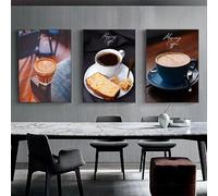 Cuadros de arte de pared, lienzo impreso, pintura, pósteres de café, mañana, vivir, amor, siempre despierto, cafetería, sala de estar, decoración del hogar (60 x 90 cm, 3 piezas)