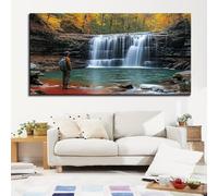 Cuadros de arte de pared modernos con cascada de árboles, pinturas de paisajes otoñales, impresiones en lienzo para dormitorio, baño, decoración del hogar (45 x 90 cm/18 x 35in)