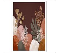 Cuadros de Arte Minimalismo Posters de Pared Marrón oscuro Cuadros Decoracion para Salon Dormitorio Hojas tropicales Impresiones en Lienzo 60Lx40W cm Sin Marco