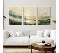 Cuadros de arte mural en color verde oliva con paisaje de pueblo tradicional japonés, pósteres de arte para galería, lienzos decorativos para habitaciones (50x75cm - 3 piezas)