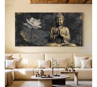 Cuadros de Buda para pared, meditación budista, flores de loto, lienzos impresos, decoración zen moderna para sala de estar, dormitorio o estudio de yoga (50x90cm/marco interno).