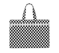 Cuadros de carrera clásicos en blanco y negro con diseño geométrico,Bolsa de lona para documentos con cremallera, bolso de mano, maletín para la escuela y la oficina.