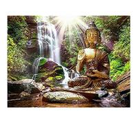 Cuadros de diamantes cuadrados de diamantes grandes Buda meditación cascada 50 x 40 cm DIY 5D pintura de diamantes cuadrados pintura por números adultos manualidades por números punto de cruz imagen