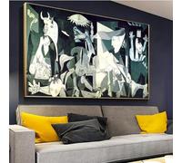 Cuadros de fama mundial para pared, cuadros de Picasso Guernica HD, lienzo, impresiones para el hogar, dormitorio, sala de estar, decoración de 80 x 150 cm, con marco dorado