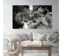 Cuadros de lienzo Animales Leones Enamorados patrón, Lienzos 60 x 40 cm (Sin marco) decorativos para salón dormitorio Cocina Pared, Cuadros de lienzo Gris fondo