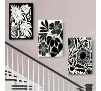 Cuadros de lienzo minimalistas modernos en blanco y negro con diseño floral abstracto de plantas, arte lineal, pintura botánica, decoración para sala de estar y hogar (50 x 70 cm x 3, sin marco)