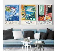 Cuadros de pared de Picasso, Matisse y Chagall, obras de arte abstractas clásicas, pintura sobre lienzo, pósteres de viajes franceses, decoración para sala de estar (60x80cm/marco interno)