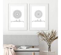 Cuadros de pared,Inhale Exhale Quotes Impresións Mandala Póster Modern Black White Mural Fotos Mindfulness Canvas Cuadro Yoga Room Decoración 40x60cmx2 Sin marco