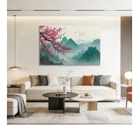 Cuadros de pared japoneses para salón, montañas, pájaros, árboles, paredes, pinturas rosas, dormitorio, pasillo, hogar, oficina, decoración, 120 x 80 cm