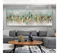 Cuadros de pared para decoración del hogar verde y dorado para sala de estar, lienzos decorativos rectangulares horizontales abstractos, carteles de 40x120cm sin marco