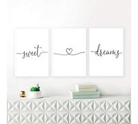 Cuadros de pared para dormitorio, color blanco y negro, con texto en inglés "Sweet Dreams" (40 x 60 x 3 cm), sin marco