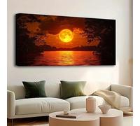 Cuadros de pared para sala de estar, atardecer dorado sobre el mar Rojo, impresiones artísticas modernas para dormitorio, hogar, oficina, decoración de pared exterior (50 x 102 cm/20 x 40 pulgadas)