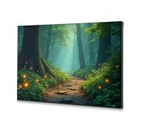 Cuadros de pared para sala de estar, camino de bosque mágico con luces brillantes, lienzo decorativo, diseño de flores, decoración de Pascua (20 x 30 cm)