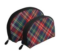 Cuadros De Tartán, Bolsa de Maquillaje de Concha, Monedero pequeño para Mujer, Bolsa de artículos de tocador, Bolsa de cosméticos, 2 Piezas
