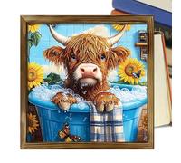 Cuadros de vacas | Con marco y divertida decoración rústica estilo granja - Impresión artística mural con temática de ganado vacuno destinada a la casa, para dormitorio, baño y dormitorio