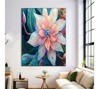 Cuadros Decoracion Dormitorios Grandes, 60×90 cm Acuarela De Ensueño lienzos Decorativos Pared Salon, Cuadros Decoracion Pared Diseño De Loto Y Hojas Verdes, Rosa Claro Wall Art Comedor Pasillo Baño