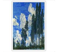 Cuadros Decoración Pared Bosque De Álamos - 40x60cm Posters Para Pared Pinturas Al Óleo De Paisajes Rurales Cuadro Sobre Lienzo Cuadros Decoracion Para Salon Dormitorios Comedor Pasillo, Azul Oscuro