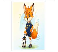Cuadros Decoración Pared Fútbol Pequeño Zorro - 50x70cm Posters Para Pared Animales Dibujos Animados Cuadro Sobre Lienzo Cuadros Decoracion Para Salon Habitación Infantils Comedor Pasillo, Azul Claro