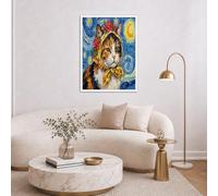 Cuadros Decoración Pared Gato Bajo Noche Estrellada - 50x70cm Posters Para Pared Pinturas Al Óleo Cuadro Sobre Lienzo Cuadros Decoracion Para Salon Habitación Infantils Comedor Pasillo, Azul Oscuro