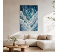 Cuadros Decoración Pared Luna Creciente Estrella Fugaz - 40x60cm Posters Para Pared Cielo Estrellado Acuarela Cuadro Sobre Lienzo Cuadros Decoracion Para Salon Dormitorios Comedor, Azul Verdoso
