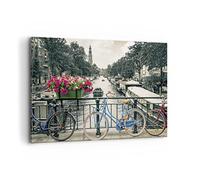 Cuadros Decoracion Salon Ámsterdam Bicicletas Puente Lienzos decorativos 120x80cm Cuadro Sobre Lienzo Moderno Dormitorio Cocina Cuadros Pared Imágenes Wall Art Prints Decor Grande XXL AA120x80-4503