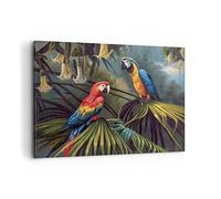 Cuadros Decoracion Salon Ara Loros Palmeras Lienzos decorativos 120x80cm Cuadro Sobre Lienzo Moderno Dormitorio Cocina Cuadros Pared Imágenes Wall Art Prints Decor Canvas Grande XXL AA120x80-4780