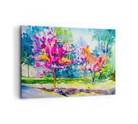 Cuadros Decoracion Salon Árboles multicolores naturaleza primavera Lienzos decorativos 120x80cm Cuadro Sobre Lienzo Moderno Dormitorio Cuadros Pared Imágenes Wall Art Prints Grande XXL AA120x80-2941