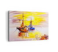 Cuadros Decoracion Salon Barcos Sol mar viajes Lienzos decorativos 120x80cm Cuadro Sobre Lienzo Moderno Dormitorio Cocina Cuadros Pared Imágenes Wall Art Prints Decor Canvas Grande XXL AA120x80-2882