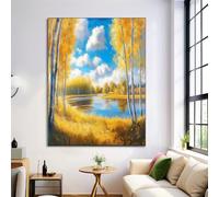 Cuadros Decoracion Salon bosque de abedules Lienzos Decorativos 80 x 120 cm Cuadro Sobre Estilo de pintura al óleo natural Dormitorio Cuadros Pared Imágenes Wall ArtAmarillo dorado Decor Canvas