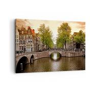 Cuadros Decoracion Salon Canal Agua Amsterdam bicicleta Lienzos decorativos 120x80cm Cuadro Sobre Lienzo Moderno Dormitorio Cuadros Pared Imágenes Wall Art Prints Decor Grande XXL AA120x80-2697